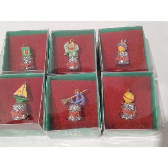 Enesco Tiny Toy Thimble Christmas Ornament Lot of 6 Boat-Mouse-Trumpet-Soldier - Picture 1 of 9